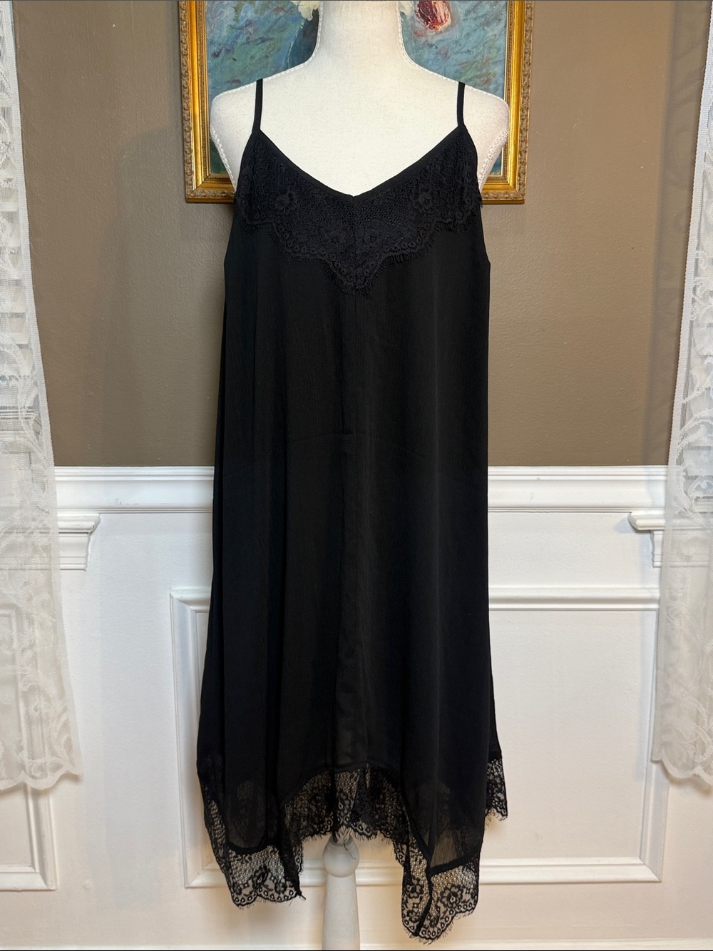 Torrid Sleep Black Lace Chiffon Chemise Slip Dress Lingerie 1X